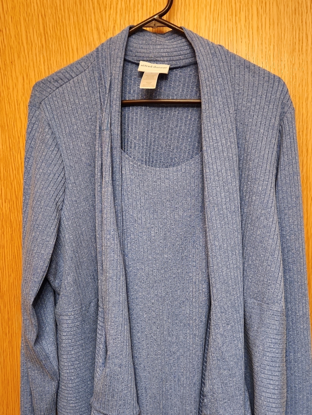 Alfred Dunner Light Blue Ribbed Open-Front Cardigan
